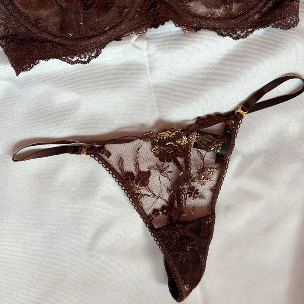 Honey Birdette Whitney Chocolate Bra & Thong Set - Picture 7 of 9